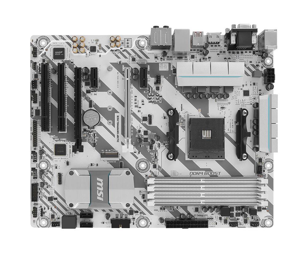 B350TOMAHAWKARCTIC MSI Socket AM4 AMD B350 Chipset AMD Ryzen/ 7th Generation A-Series/ Athlon Processors Support DDR4 4x DIMM 4x SATA 6.0Gb/s ATX Motherboard (Refurbished) B350 TOMAHAWK ARCTIC