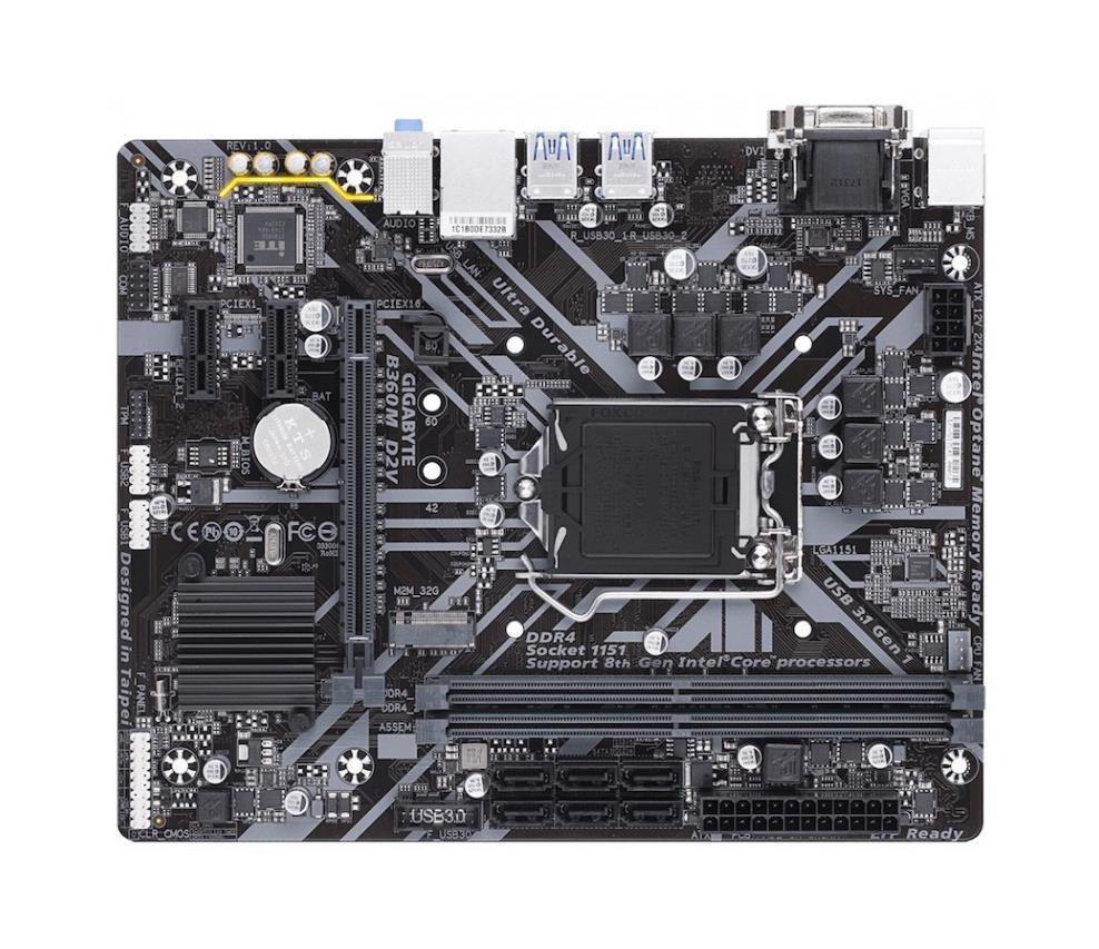 B360M D2V (rev. 1.0) Gigabyte Socket LGA 1151 Intel B360 Express Chipset 8th Generation Core i7 / i5 / i3 / Pentium / Celeron Processors Support DDR4 2x DIMM 6x SATA 6.0Gb/s Micro-ATX Motherboard (Refurbished)