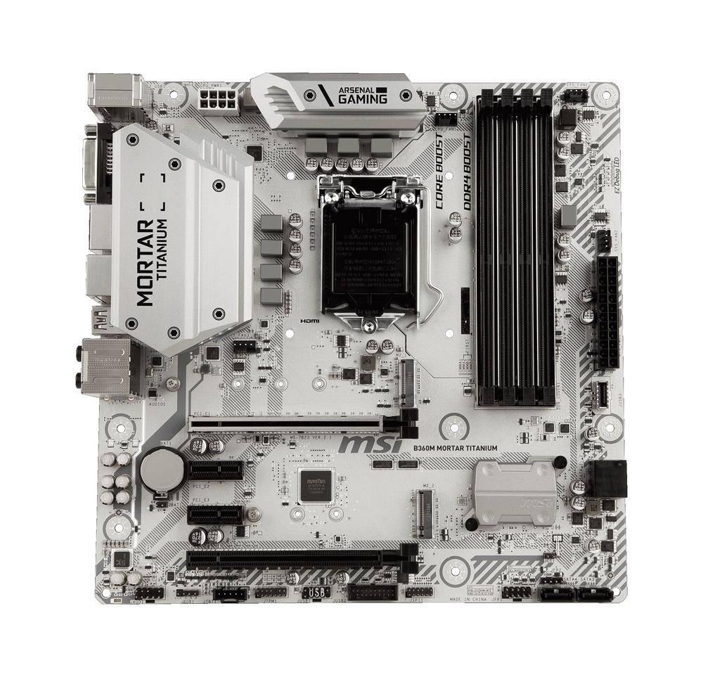 B360MMORTI MSI B360M MORTAR TITANIUM Socket LGA 1151 Intel B360 Chipset 8th Generation Core Processors Support DDR4 4x DIMM 4x SATA 6.0Gb/s Micro-ATX Motherboard (Refurbished)
