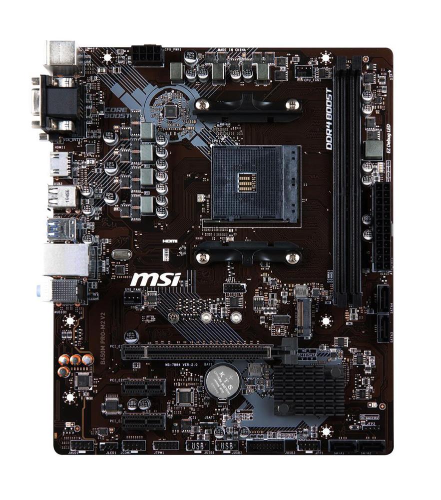 B450M PRO-M2 V2 MSI Socket AM4 AMD B450 Chipset AMD Ryzen Processors Support DDR4 2x DIMM 4x SATA 6.0Gb/s Micro-ATX Motherboard (Refurbished)