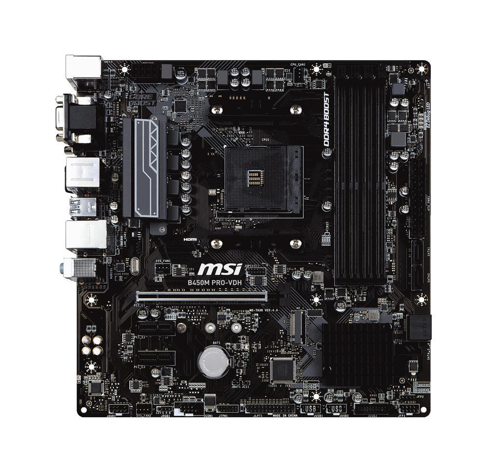 B450PROVDH-A1 MSI B450M PRO-VDH Socket AM4 AMD B450 Chipset AMD Ryzen Processors Support DDR4 4x DIMM 4x SATA 6.0Gb/s Micro-ATX Motherboard (Refurbished)