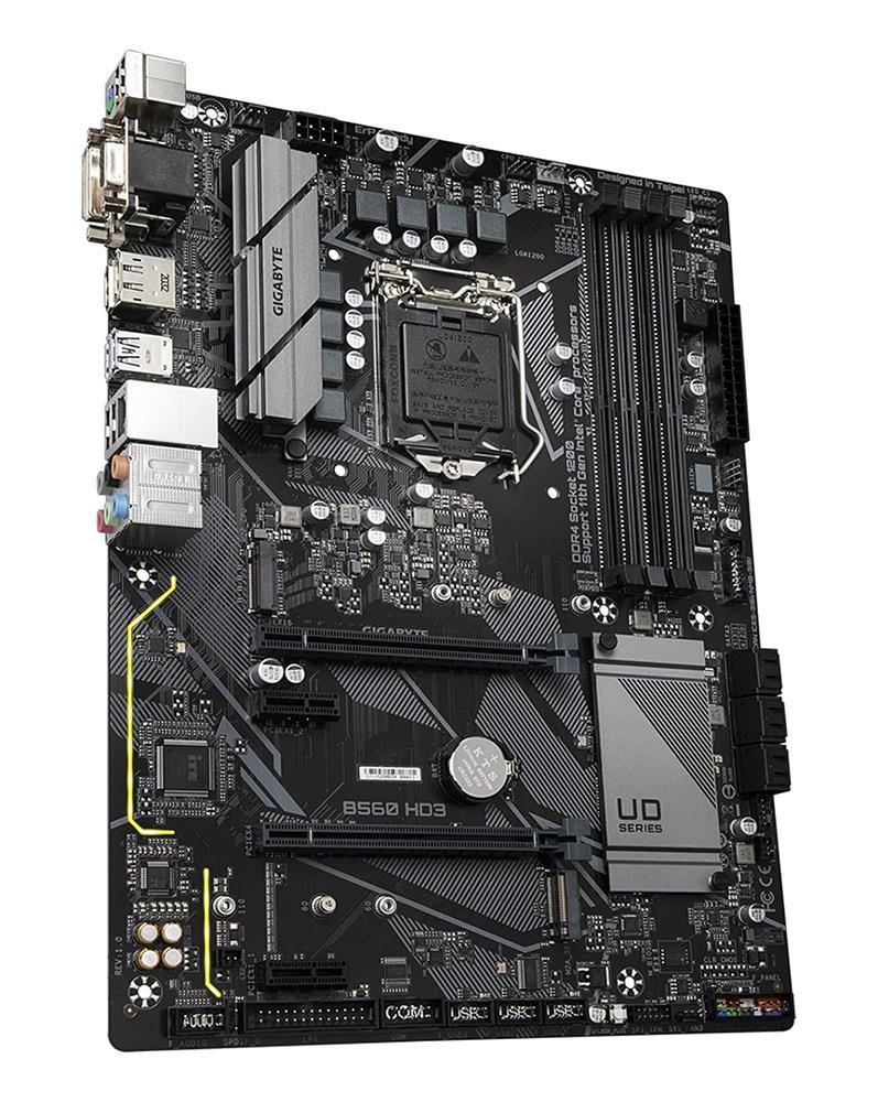 B560 HD3 (rev. 1.x) Gigabyte B560 HD3 Socket LGA 1200 Intel B560 Chipset Intel Core i9 / i7 / i5 / i3 / Pentium / Celeron Processors Support DDR4 4x DIMM 6x SATA 6.0Gb/s ATX Motherboard (Refurbished)