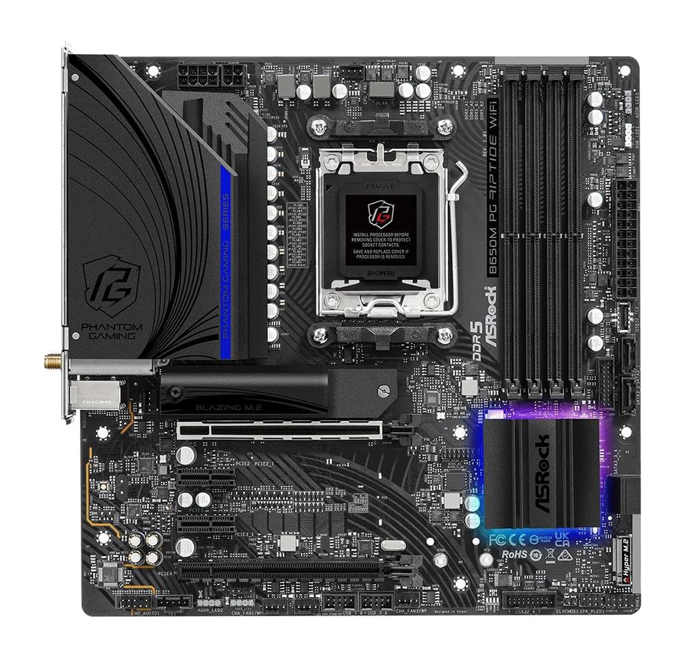 B650M PG RIPTIDE WIFI ASRock Socket AM4 AMD B560 Chipset AMD Ryzen 7000 Series Processors Support DDR5 4x DIMM 4x SATA3 6.0Gb/s Micro-ATX Motherboard (Refurbished)