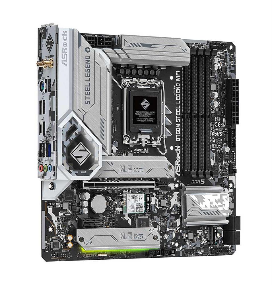 B760M Steel Legend WiFi ASRock Socket LGA 1700 Intel B760 Chipset 13th/12th Generation Intel Core Processors Support DDR5 4x DIMM 4x SATA3 6.0Gb/s Micro-ATX Motherboard (Refurbished)