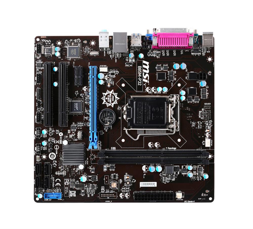 B85M-P32 MSI Socket LGA 1150 Intel B85 Express Chipset Core i7 / i5 / i3 / Pentium / Celeron Processors Support DDR3 2x DIMM 2x SATA 3.0Gb/s Micro-ATX Motherboard (Refurbished)