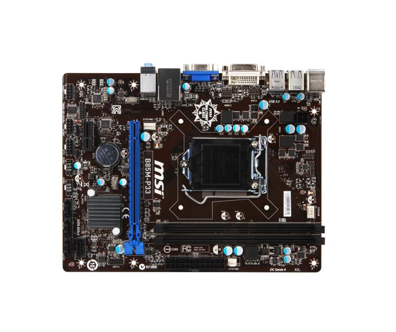 B85M-P33-A1 MSI B85M-P33 Socket LGA 1150 Intel B85 Express Chipset Core i7 / i5 / i3 / Pentium / Celeron Processors Support DDR3 2x DIMM 2x SATA 6.0Gb/s Micro-ATX Motherboard (Refurbished)