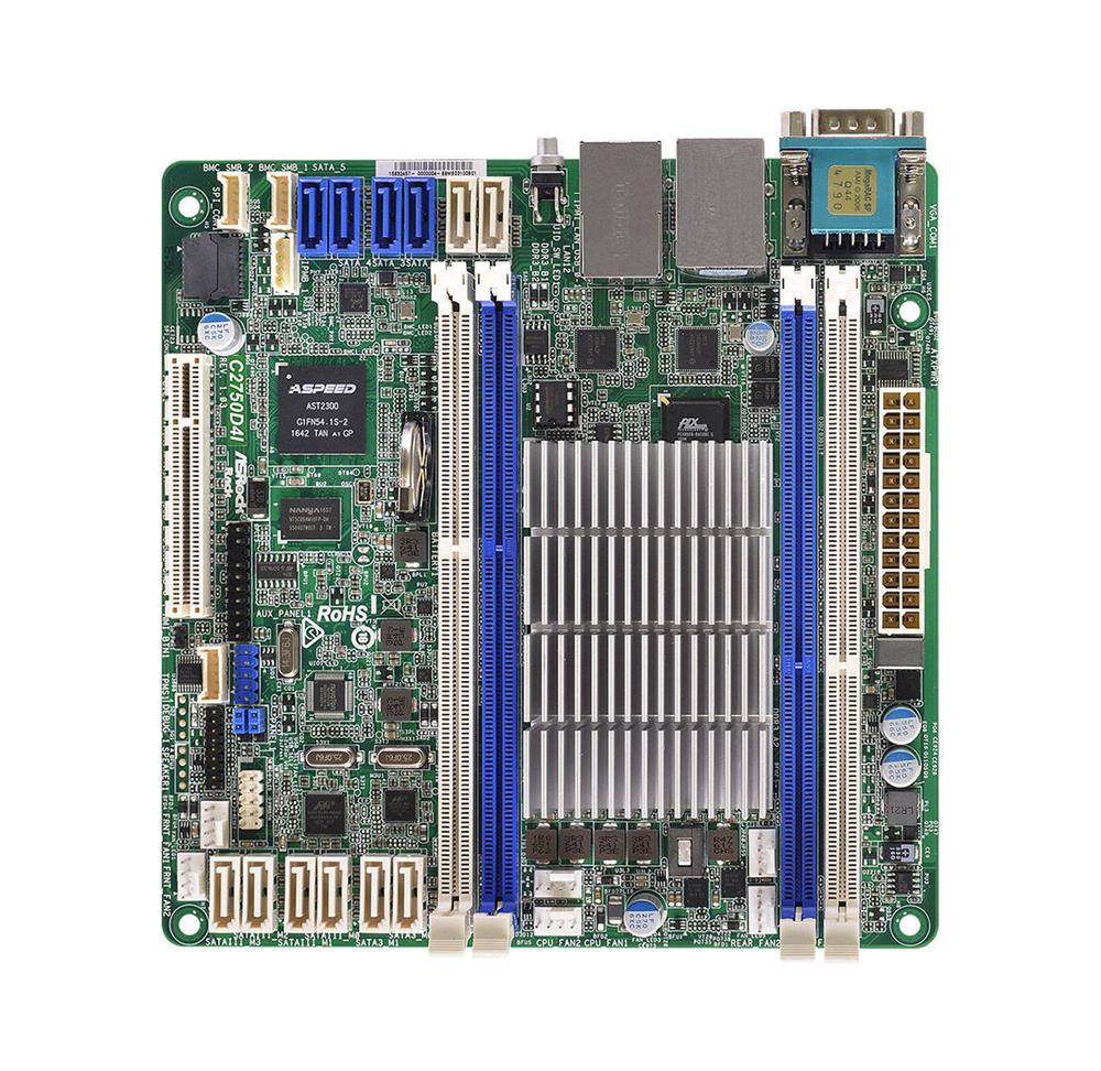 C2750D4I ASRock Socket FCBGA 1283 Intel Octa-Core Avaton C2750 Processors Support DDR3 4x DIMM 4x SATA2 3.0Gb/s Mini-ITX Server Motherboard (Refurbished)