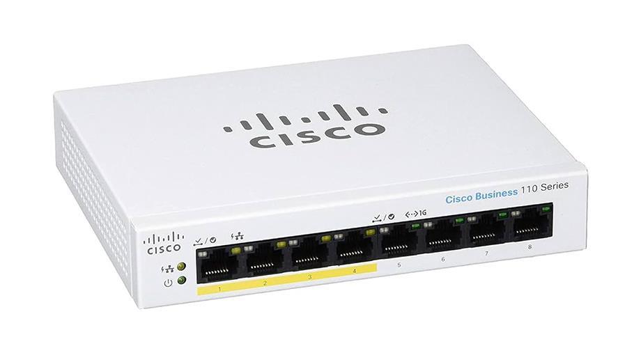 CBS110-8PP-D-UK-RF Cisco Small Business 110 Series CBS110-8PP 4 x Ports PoE 10/100/1000Base-T + 4 x Ports 1000Base-T Layer 2 Unmanaged Desktop Gigabit Ethernet Network Switch (Refurbished)