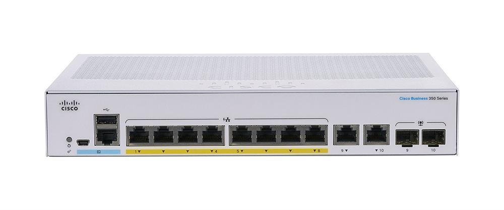 CBS350-8P-E-2G-IN-RF Cisco Business 350 Series CBS350-8P-E-2G 8 x Ports PoE+ 1000Base-T + 2 x Combo SFP Ports Layer 3 Managed Rack-mountable GE Network Switch (Refurbished)