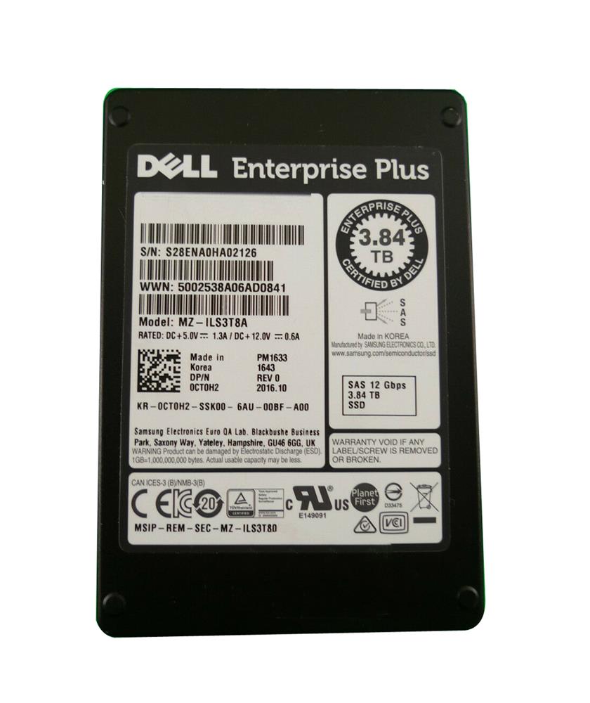 CT0H2 Dell 3.84TB TLC SAS 12Gbps 2.5-inch Internal Solid State Drive (SSD)