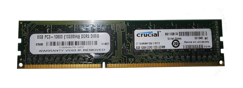 CT102464BA1339 Crucial 8GB PC3-10600 DDR3-1333MHz non-ECC Unbuffered CL9 240-Pin DIMM Memory Module