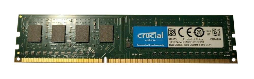 CT102464BD160B.C16FPR Crucial 8GB PC3-12800 DDR3-1600MHz non-ECC Unbuffered CL11 240-Pin DIMM 1.35V Low Voltage Memory Module