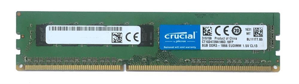 CT102472BA186D.18FED Crucial 8GB PC3-14900 DDR3-1866MHz ECC Unbuffered CL13 240-Pin DIMM Memory Module