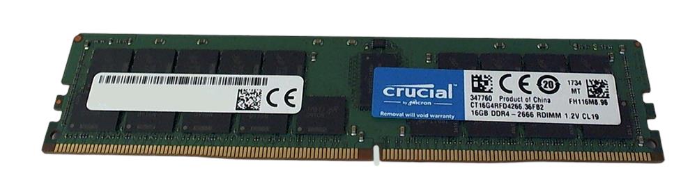 CT16G4RFD4266.36FB2 Crucial 16GB PC4-21300 DDR4-2666MHz Registered ECC CL19 288-Pin DIMM 1.2V Dual Rank Memory Module