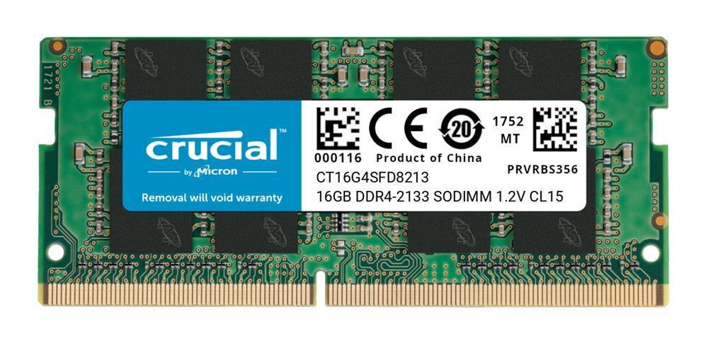 CT16G4SFD8213 Crucial 16GB PC4-17000 DDR4-2133MHz non-ECC Unbuffered CL15 260-Pin SoDimm 1.2V Dual Rank Memory Module