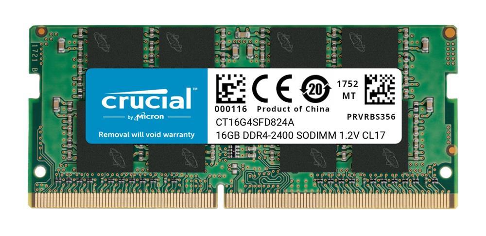 CT16G4SFD824A.M16FE Crucial 16GB PC4-19200 DDR4-2400MHz non-ECC Unbuffered CL17 260-Pin SoDimm 1.2V Dual Rank Memory Module