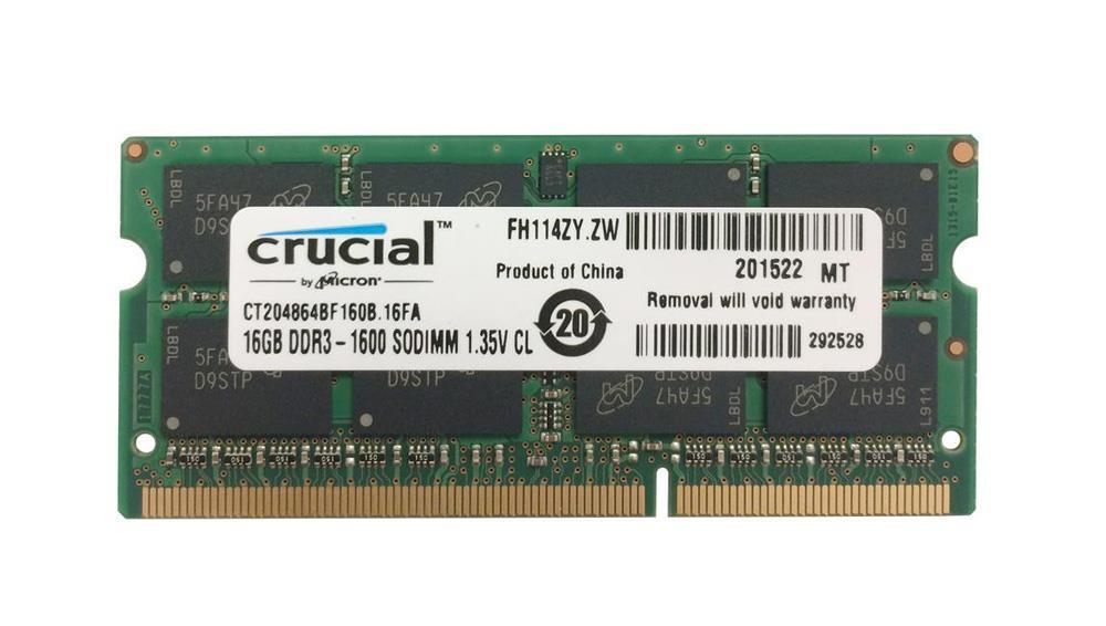 CT204864BF160B.16FA Crucial 16GB SoDimm PC12800 Memory