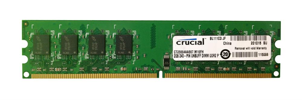 CT25664AA667.M16FH Crucial 2GB PC2-5300 DDR2-667MHz non-ECC Unbuffered CL5 240-Pin DIMM Memory Module