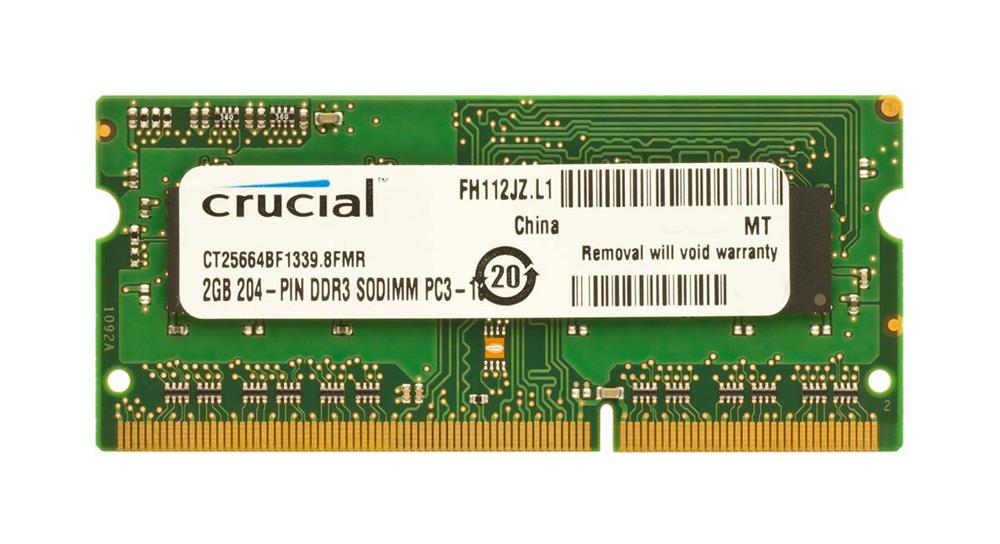CT25664BF1339 Crucial 2GB PC3-10600 DDR3-1333MHz non-ECC Unbuffered CL9 204-Pin SoDimm 1.35V Low Voltage Memory Module