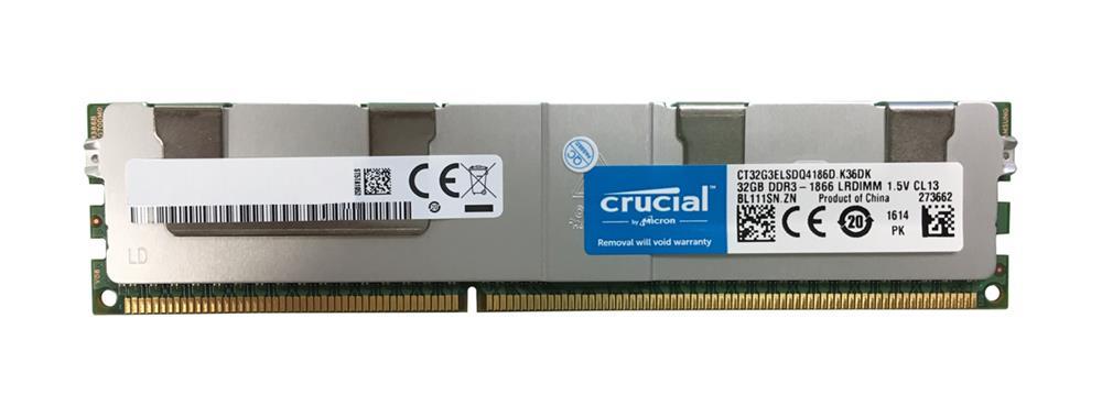 CT32G3ELSDQ4186D.36D Crucial 32GB PC3-14900 DDR3-1866MHz Registered ECC CL13 240-Pin Load Reduced DIMM Quad Rank Memory Module