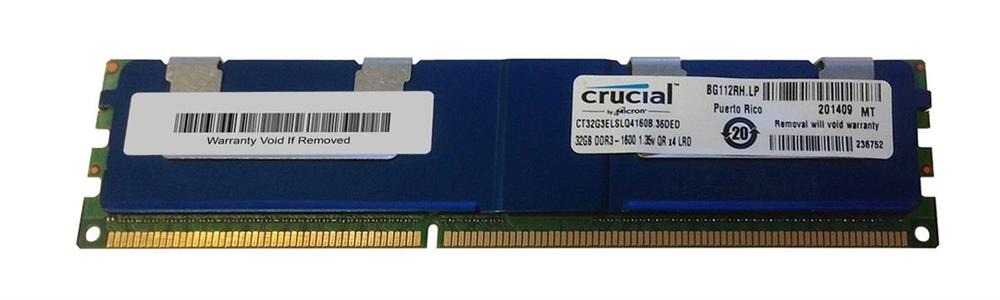 CT32G3ELSLQ4160B.36D Crucial 32GB PC3-12800 DDR3-1600MHz Registered ECC CL11 240-Pin Load Reduced DIMM 1.35V Low Voltage Quad Rank Memory Module