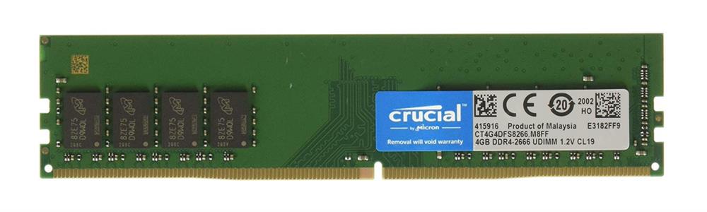 CT4G4DFS8266.M8FF Crucial 4GB PC4-21300 DDR4-2666MHz non-ECC Unbuffered CL19 288-Pin DIMM 1.2V Single Rank Memory Module
