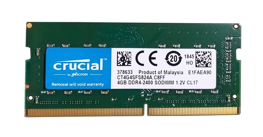 CT4G4SFS824A Crucial 4GB PC4-19200 DDR4-2400MHz non-ECC Unbuffered CL17 260-Pin SoDimm 1.2V Single Rank Memory Module