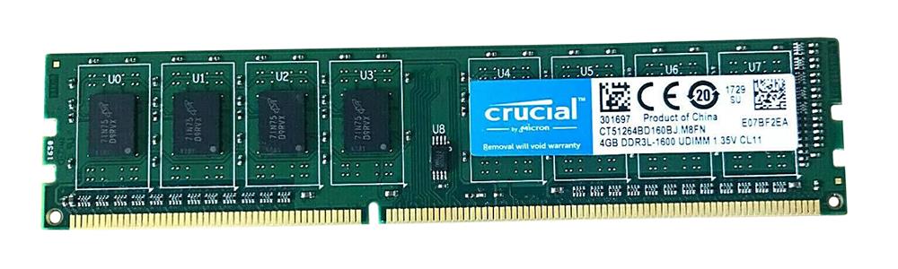 CT51264BD160BJ Crucial 4GB PC3-12800 DDR3-1600MHz non-ECC Unbuffered CL11 240-Pin DIMM 1.35V Low Voltage Memory Module