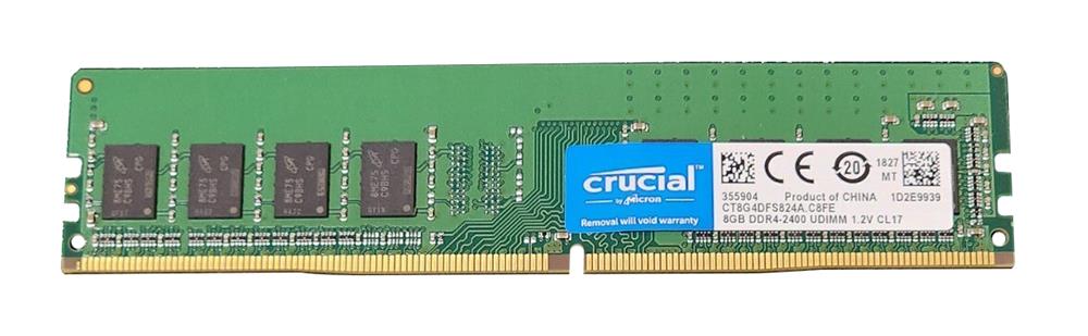 CT8G4DFS824A Crucial 8GB PC4-19200 DDR4-2400MHz non-ECC Unbuffered CL17 288-Pin DIMM 1.2V Single Rank Memory Module