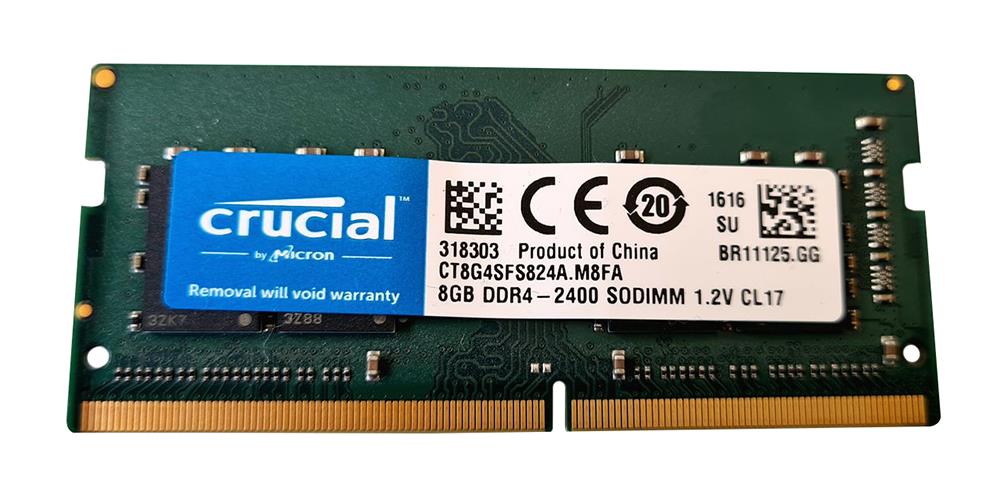 CT8G4SFS824A Crucial 8GB PC4-19200 DDR4-2400MHz non-ECC Unbuffered CL17 260-Pin SoDimm 1.2V Single Rank Memory Module