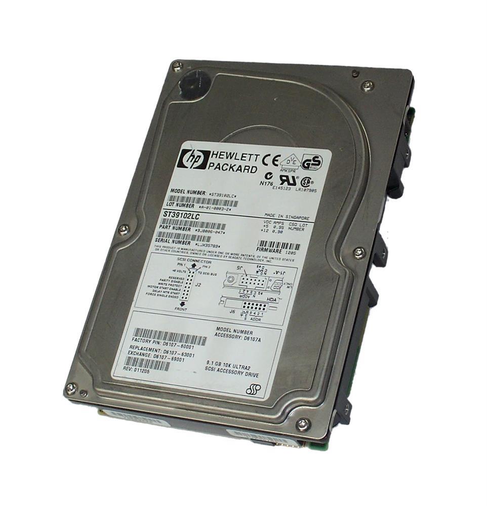 D6107-69001 HP 9.1GB 10000RPM Ultra2 SCSI 80-Pin LVD Hot Swap 3.5-inch Internal Hard Drive with Tray