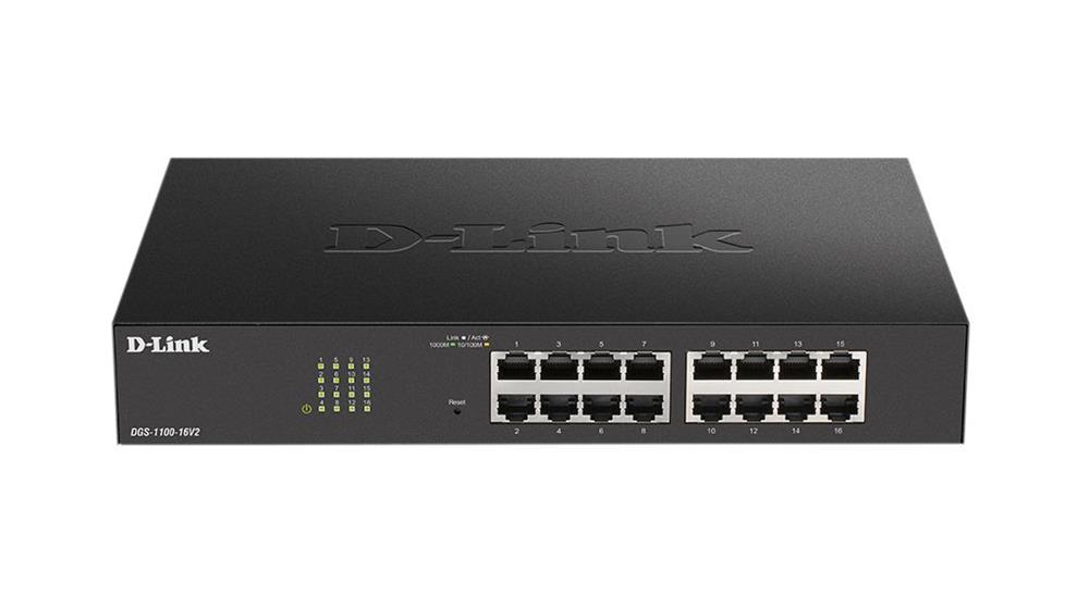 DGS-1100-16V2 D-Link Ethernet Switch - 16 Ports - Manageable - 2 Layer Supported - Twisted Pair - 1U High - Rack-mountable,  (Refurbished)