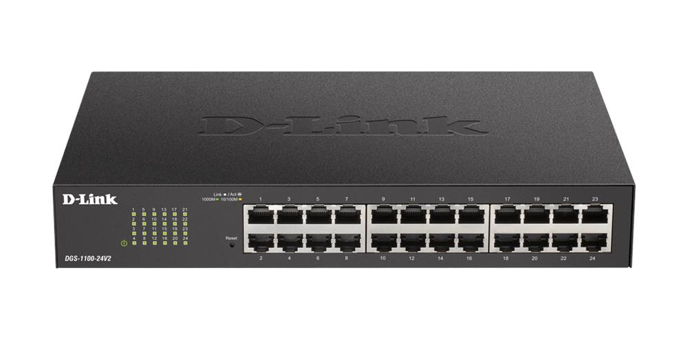 DGS-1100-24V2 D-Link Ethernet Switch - 24 Ports - Manageable - 2 Layer Supported - Twisted Pair - 1U High - Rack-mountable,  (Refurbished)