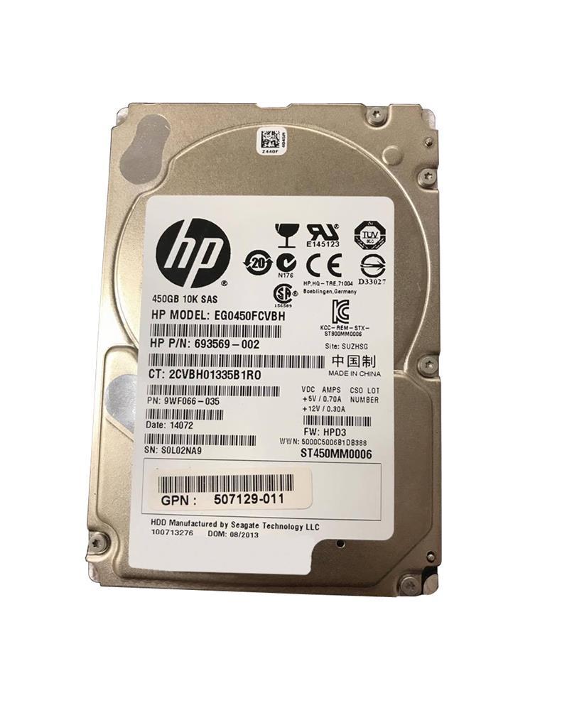 EG0450FCVBH HP 450GB 10000RPM SAS 6Gbps Dual Port Hot Swap 2.5-inch Internal Hard Drive