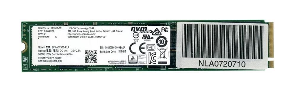 EPX-KW960-PLP Dell 960GB SATA PCI Express X4 M.2 22 NVMe Solid State Drive (SSD)