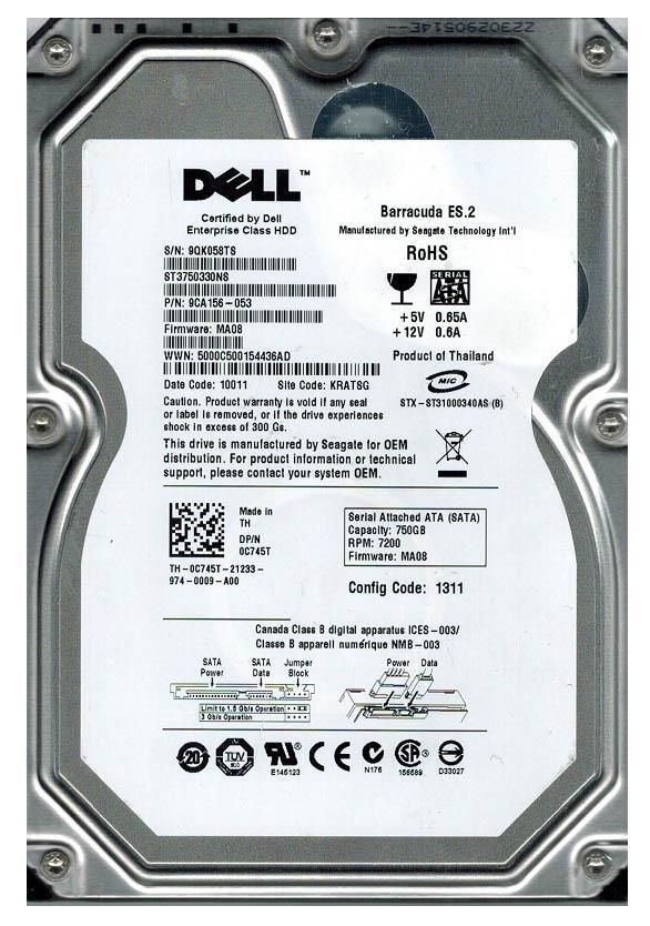 F022K Dell 750GB 7200RPM SATA 3Gbps 3.5-inch Internal Hard Drive