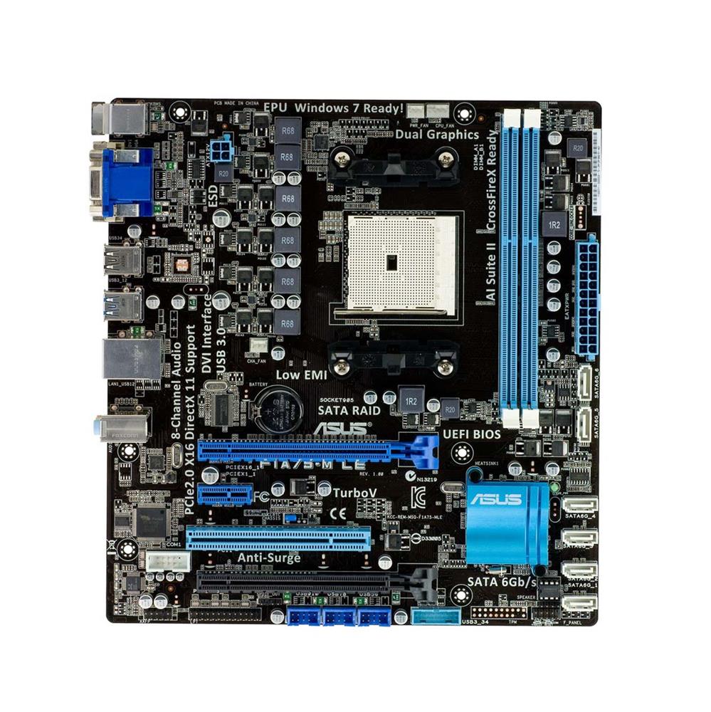 F1A75-M-LE ASUS Socket FM1 AMD A75 Chipset AMD A-Series/E2-Series Accelerated Processors Support DDR3 2x DIMM 6x SATA 6.0Gb/s Micro-ATX Motherboard (Refurbished)