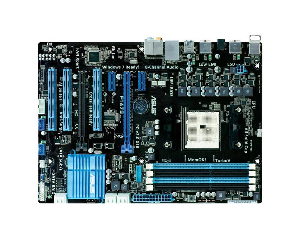 F1A75 ASUS Socket FM1 AMD A75 Chipset AMD A-Series/ AMD E2-Series Processors Support DDR3 4x DIMM 6x SATA 6.0Gb/s ATX Motherboard (Refurbished)