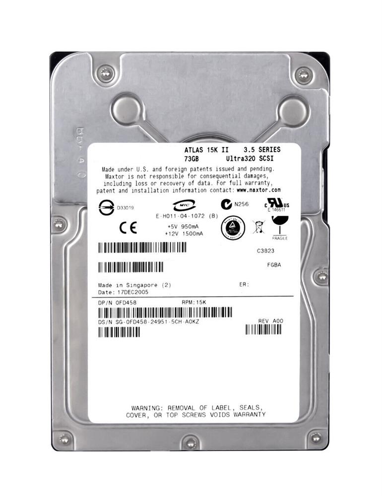 FD458 Dell 73GB 15000RPM Ultra-320 SCSI 80-Pin Hot Swap 8MB Cache 3.5-inch Internal Hard Drive with Tray