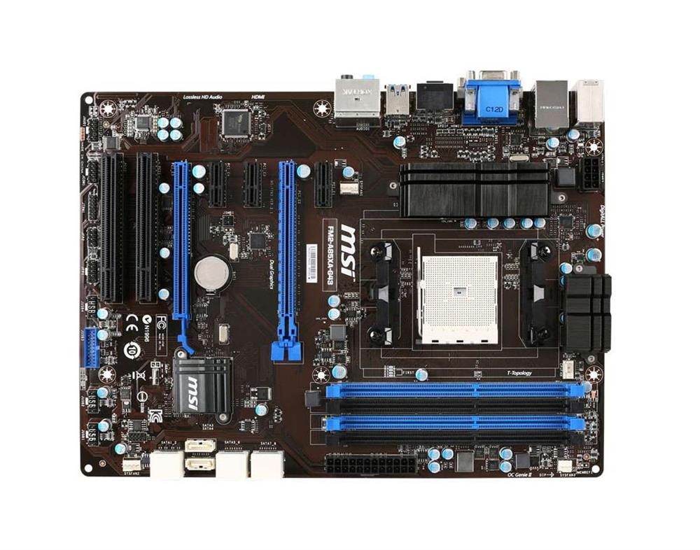 FM2A85XAG431 MSI FM2-A85XA-G43 Socket FM2 AMD A85X Chipset AMD A10/A8/A6/A4-Series Processors Support DDR3 4x DIMM 8x SATA 6.0Gb/s ATX Motherboard (Refurbished)