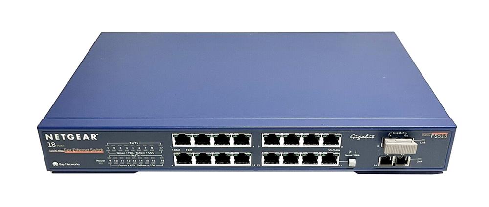 FS518 NetGear 18-Ports 10/100Mbps Fast Ethernet Switch With Gigabit Uplinks (Refurbished)