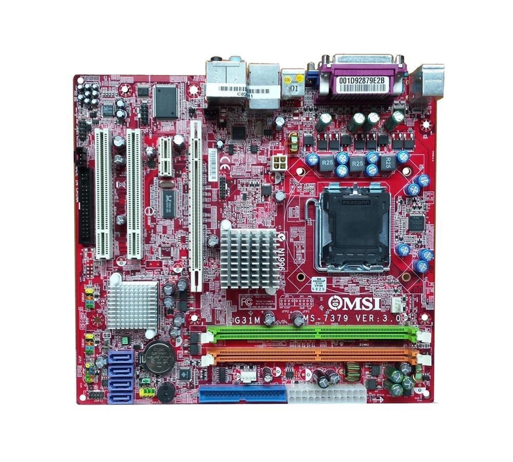 G31M-F MSI Socket LGA 775 Intel G31 + ICH7 Chipset Core 2 Quad/ Core 2 Duo/ Pentium 4/ Celeron D Processors Support DDR2 2x DIMM 4x SATA 3.0Gb/s Micro-ATX Motherboard (Refurbished)