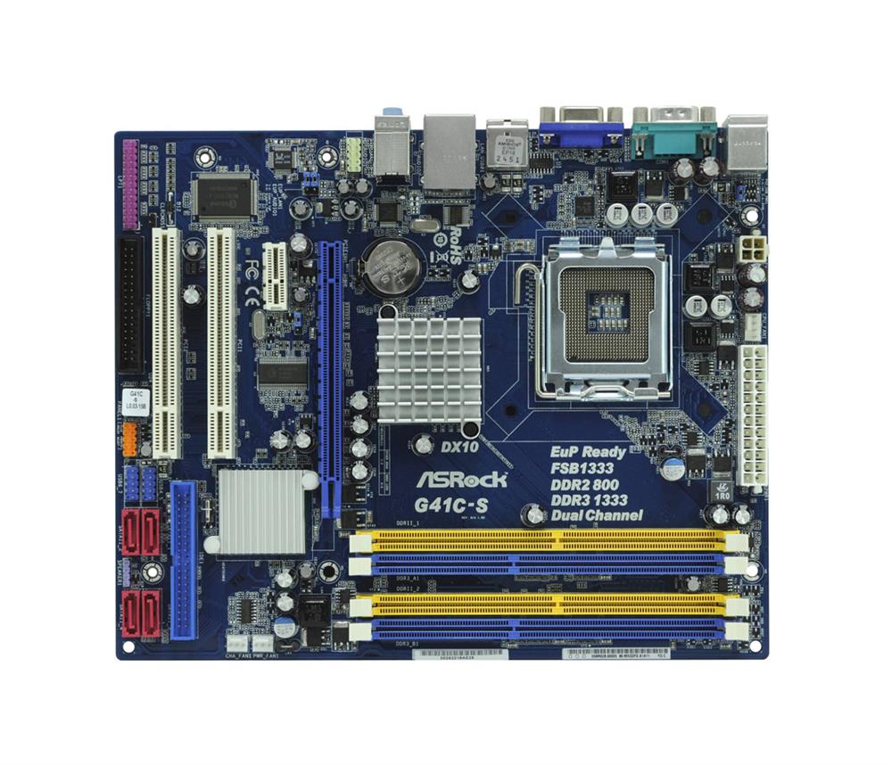 G41C-S-BO-R ASRock G41C-S Socket LGA 775 Intel G41 + ICH7 Chipset Core 2 Extreme/ Core 2 Quad/ Core 2 Duo/ Pentium Dual-Core/ Celeron Dual-Core Processors Support DDR2 2x DIMM 4x SATA2 3.0Gb/s Micro-ATX Motherboard (Refurbished)
