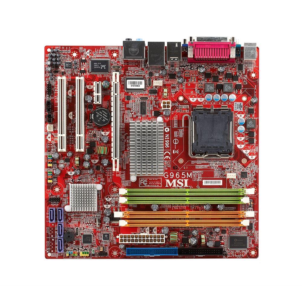 G965M-FI MSI Socket LGA 775 Intel G965 Express + ICH8 Chipset Intel Pentium 4/ Pentium 4 Extreme Edition/ Core 2 Duo Processors Support DDR2 4x DIMM 4x SATA 3.0Gb/s Micro-ATX Motherboard (Refurbished)