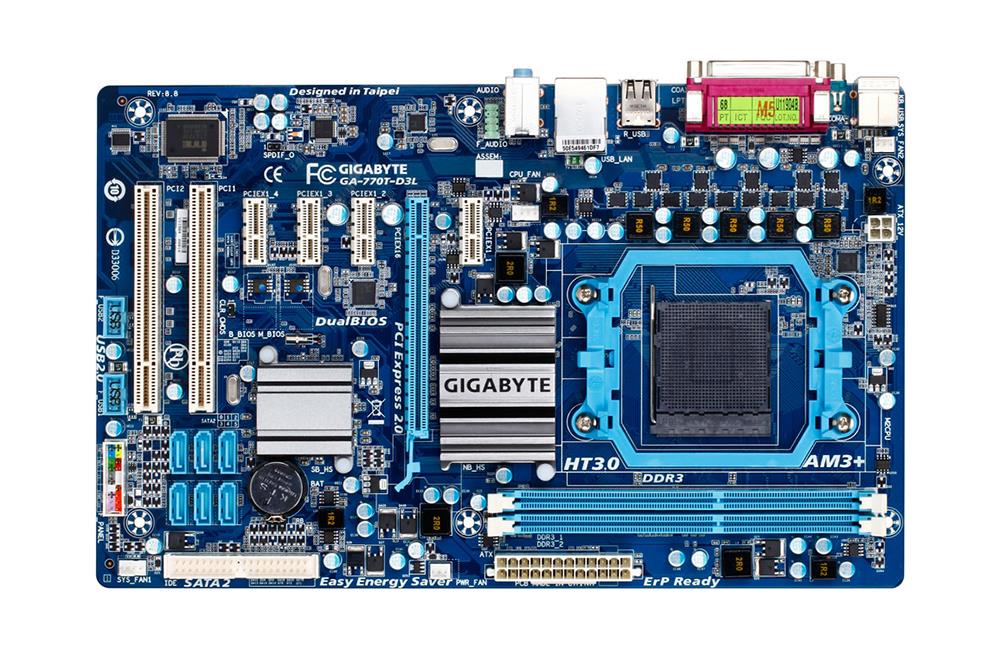 GA-770T-D3L(rev.1.x) Gigabyte Socket AM3 AMD 770/ SB710 Chipset AM3 AMD Phenom II/ AMD Athlon II/ Processors Support DDR3 2x DIMM 6x SATA 3.0Gb/s ATX Motherboard (Refurbished) GA-770T-D3L (rev. 1.x)