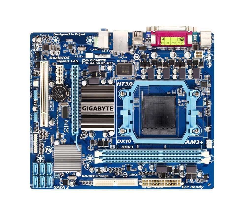 GA-78LMT-S2PT (rev. 4.2) Gigabyte Socket AM3+ AMD 760G + SB710 Chipset AMD AM3 Phenom II/ AMD Athlon II Processors Support DDR3 4x DIMM 6x SATA 3.0Gb/s Micro-ATX Motherboard  (Refurbished)
