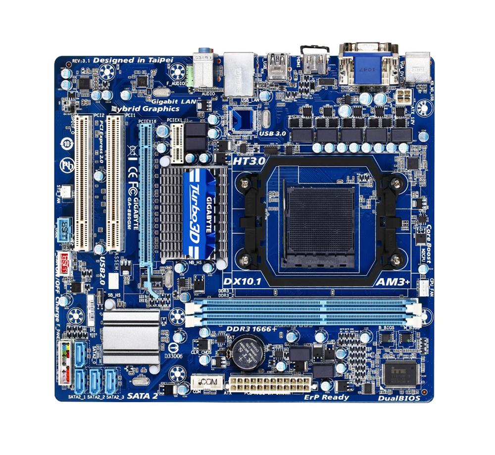 GA-880GM-G2H Gigabyte Socket AM3 AMD 880G/ SB710 Chipset AMD AM3 Phenom II/ Athlon II Processors Support DDR3 2x DIMM 4x SATA 3.0Gb/s Micro-ATX Motherboard (Refurbished)