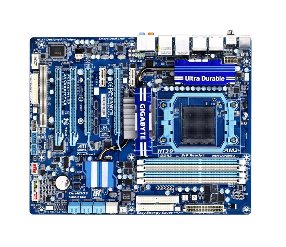 GA-890FXA-UD5 (rev. 2.1) Gigabyte Socket AM3+ AMD 890FX/ SB850 Chipset AMD Phenom II/ AMD Athlon Processors Support DDR3 4x DIMM 6x SATA 6.0Gb/s ATX Motherboard (Refurbished)