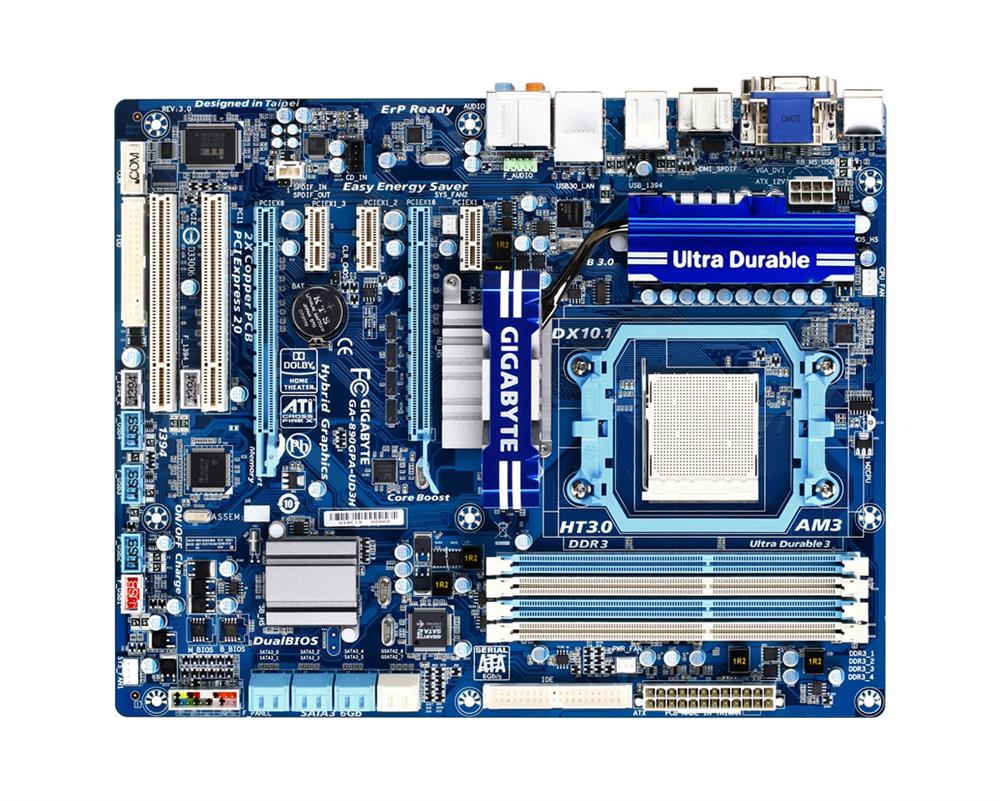 GA-890GPA-UD3H(rev.3.0) Gigabyte Socket AM3 AMD 980 + SB850 Chipset AMD Phenom II/ AMD Athlon Processors Support DDR3 4x DIMM 6x SATA 6.0Gb/s ATX Motherboard (Refurbished) GA-890GPA-UD3H (rev. 3.0)