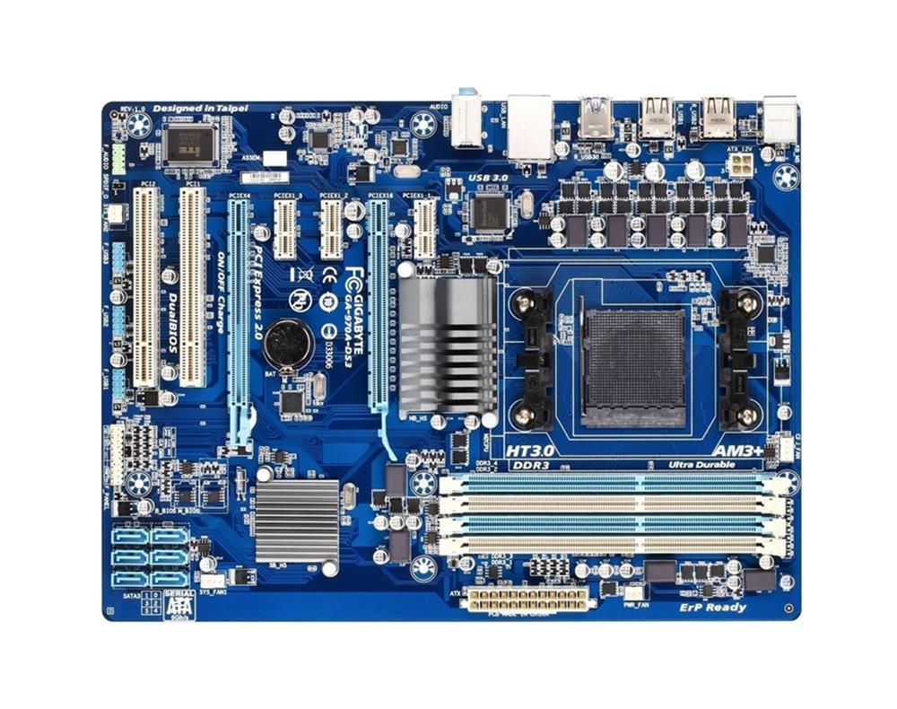 GA-970A-DS3(rev.1.0) Gigabyte Socket AM3+ AMD 970/ SB950 Chipset AM3+ FX/ AMD AM3 Phenom II/ Athlon II Processors Support DDR3 4x DIMM 6x SATA 6.0Gb/s ATX Motherboard (Refurbished) GA-970A-DS3 (rev. 1.0)